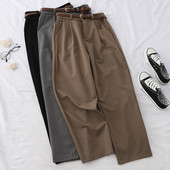 Стилен дамски панталон с висока талия и колан в няколко цвята