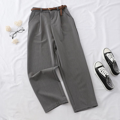 Стилен дамски панталон с висока талия и колан в няколко цвята