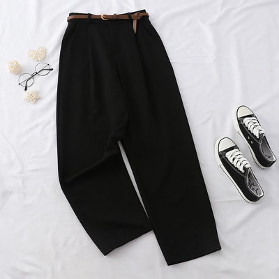 Стилен дамски панталон с висока талия и колан в няколко цвята