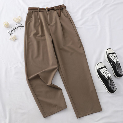 Стилен дамски панталон с висока талия и колан в няколко цвята