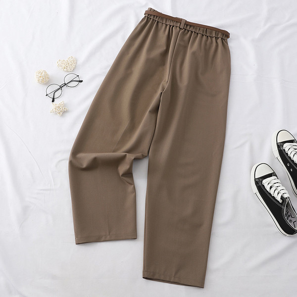 Стилен дамски панталон с висока талия и колан в няколко цвята