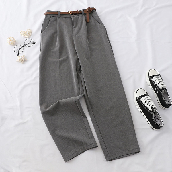 Стилен дамски панталон с висока талия и колан в няколко цвята