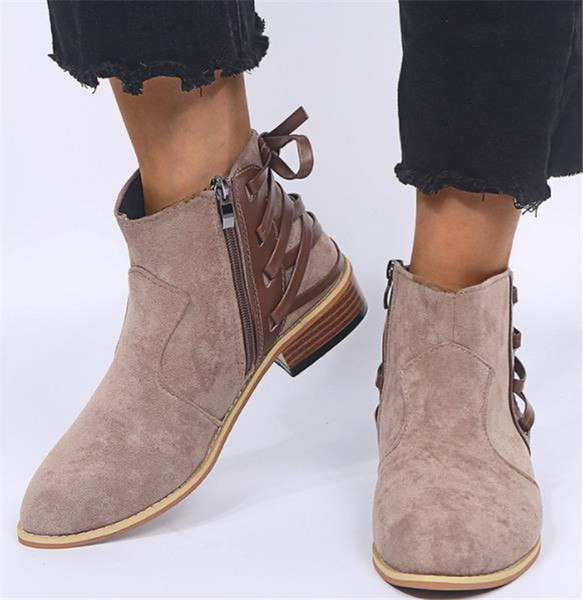 Дамски боти с равна подметка и връзки в четири цвята