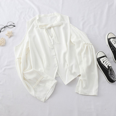 Стилна дамска риза с панделка и голи рамене в няколко цвята