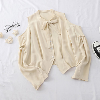 Стилна дамска риза с панделка и голи рамене в няколко цвята