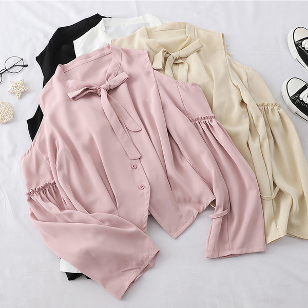 Стилна дамска риза с панделка и голи рамене в няколко цвята