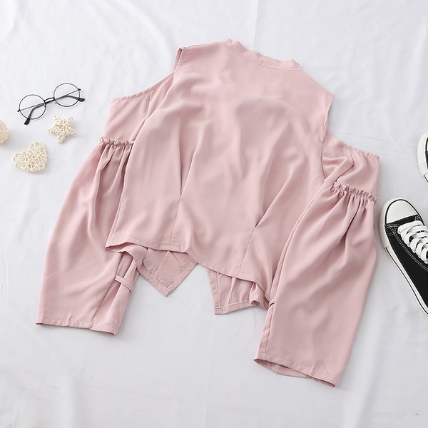 Стилна дамска риза с панделка и голи рамене в няколко цвята