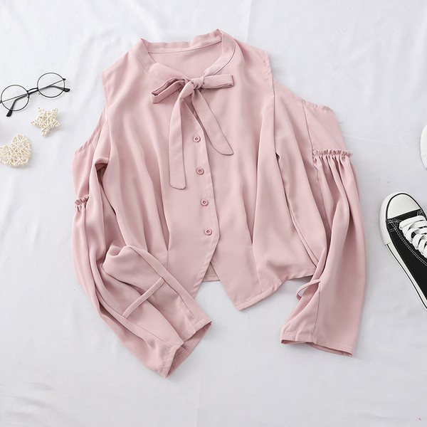 Стилна дамска риза с панделка и голи рамене в няколко цвята