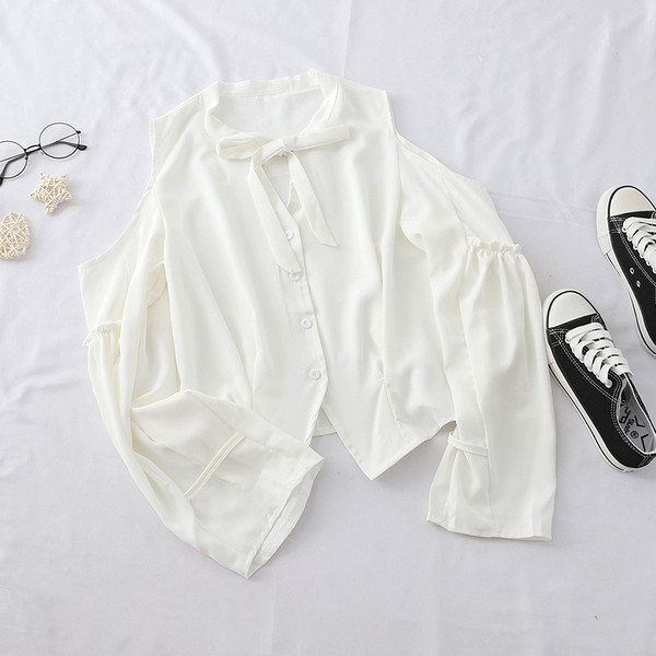 Стилна дамска риза с панделка и голи рамене в няколко цвята