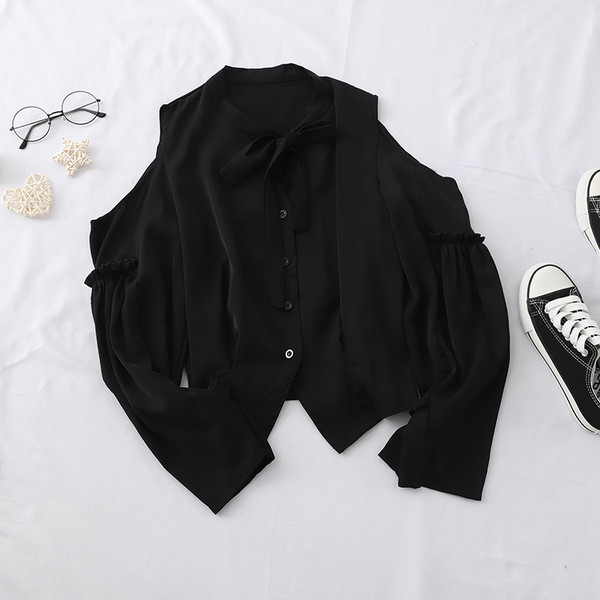 Стилна дамска риза с панделка и голи рамене в няколко цвята