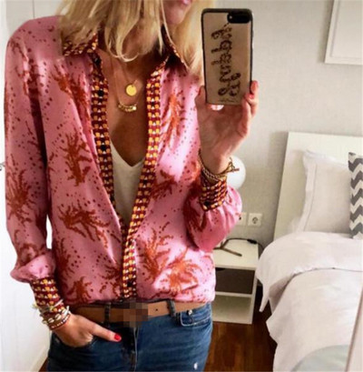 Модерна дамска риза с копчета и флорален десен в четири цвята