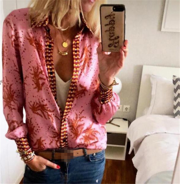 Модерна дамска риза с копчета и флорален десен в четири цвята