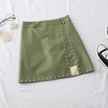 Актуална дамска пола от еко кожа с метални елементи в няколко цвята