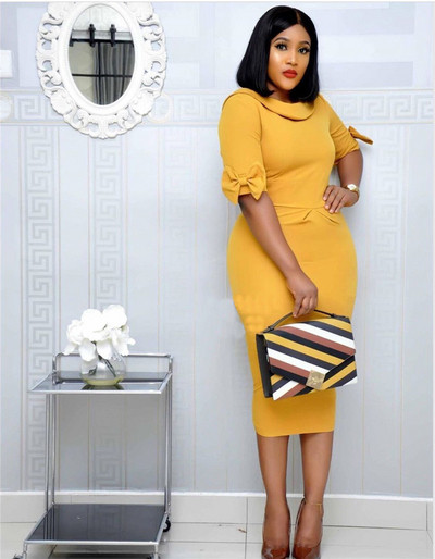 Стилна дамска рокля с 3/4 ръкав и обло деколте в три цвята