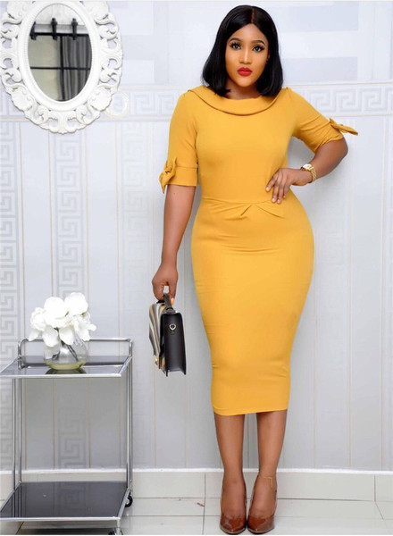 Стилна дамска рокля с 3/4 ръкав и обло деколте в три цвята