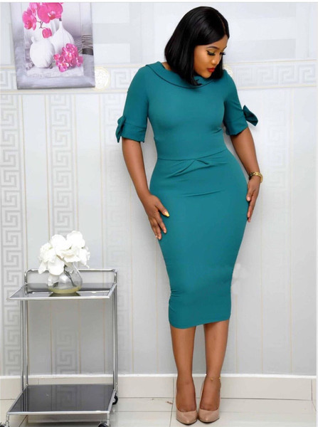 Стилна дамска рокля с 3/4 ръкав и обло деколте в три цвята