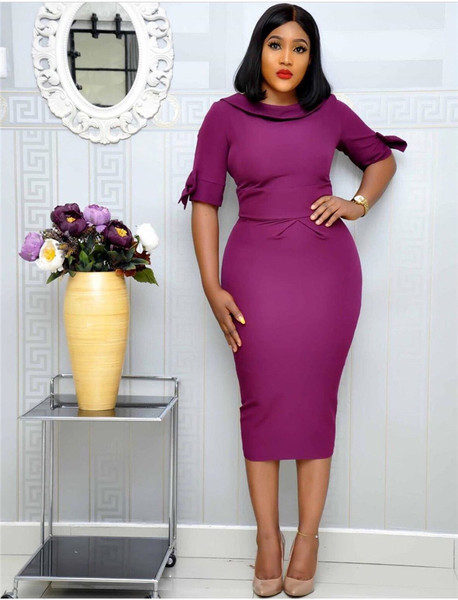 Стилна дамска рокля с 3/4 ръкав и обло деколте в три цвята