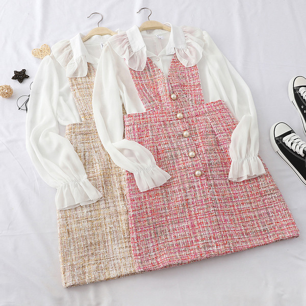 Стилен дамски комплект включващ риза и сукман в два цвята