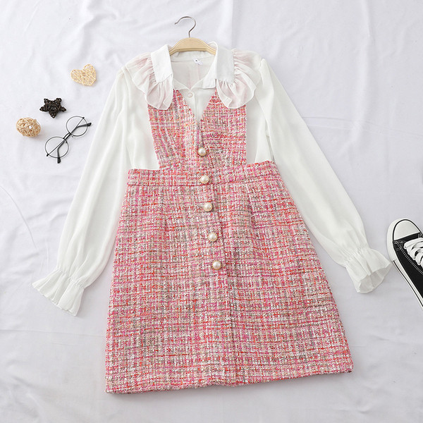 Стилен дамски комплект включващ риза и сукман в два цвята