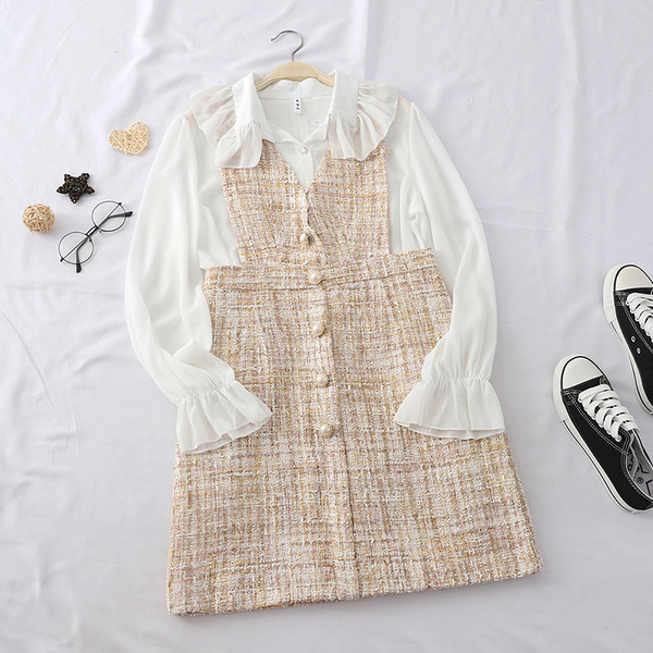 Стилен дамски комплект включващ риза и сукман в два цвята