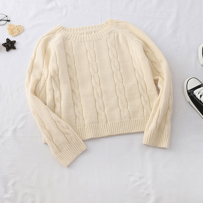 Дамски пуловер с О-образно деколте и дълъг ръкав в няколко цвята