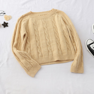 Дамски пуловер с О-образно деколте и дълъг ръкав в няколко цвята