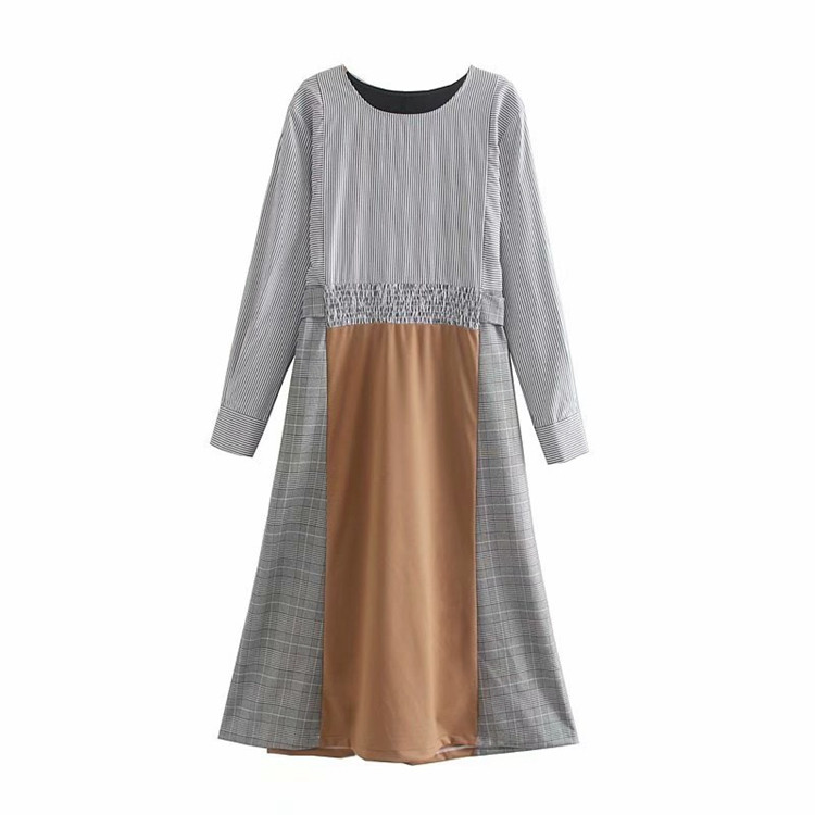 Ежедневна дамска рокля с дълъг ръкав и ластична талия с връзки