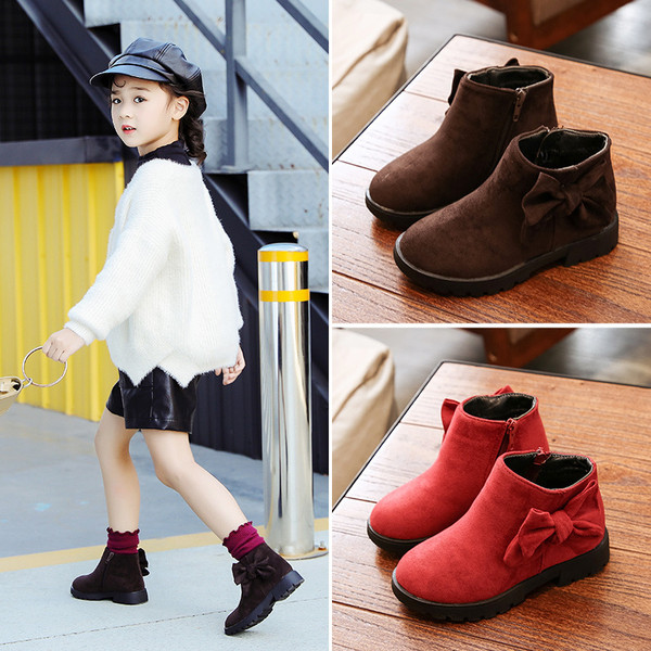 Модерни детски боти в три цвята с панделка-за момичета