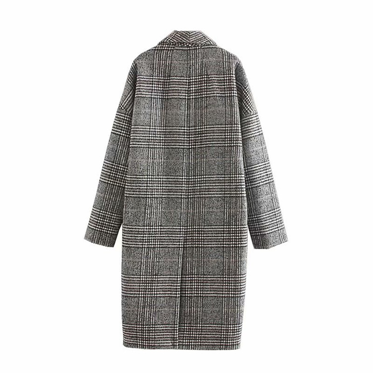 Дамско дълго карирано палто с джобове