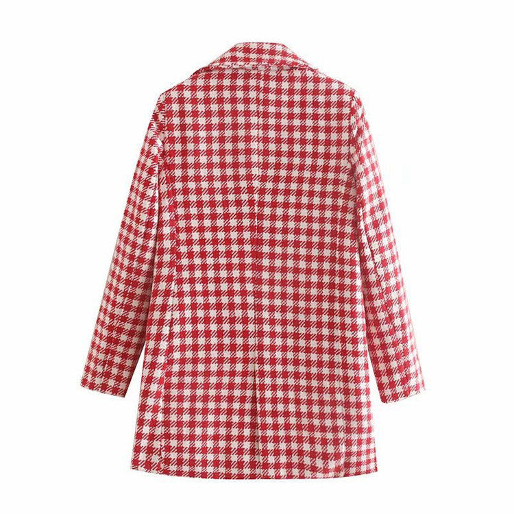 Дълго карирано палто с дълъг ръкав в червено-бял цвят