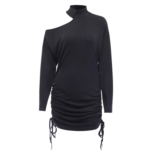 Модерна дамска рокля от тънко плетиво в черен цвят