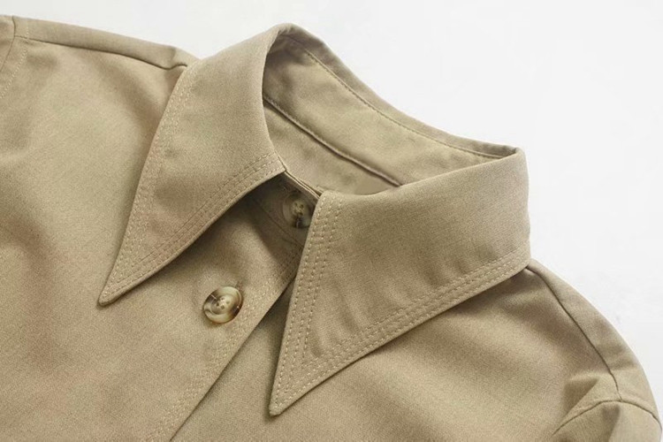 Дамска ежедневна рокля с копчета и връзки в бежов цвят