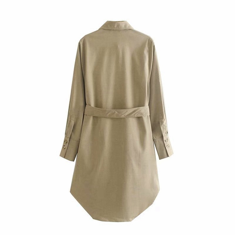 Дамска ежедневна рокля с копчета и връзки в бежов цвят