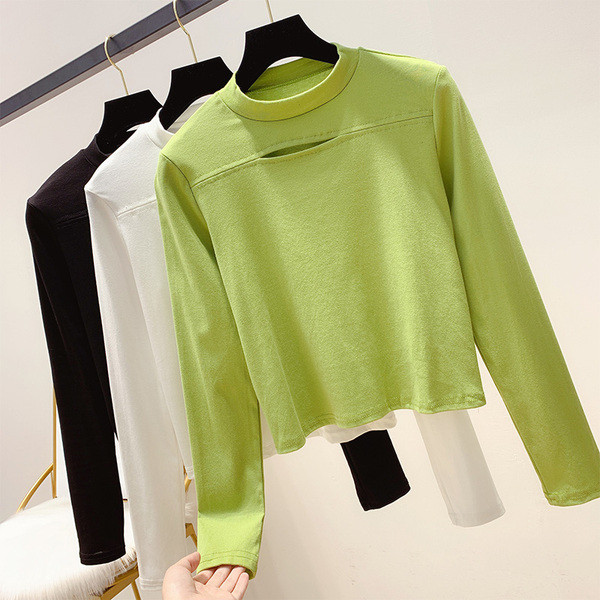 Дамска  блуза с О-образно деколте и дълъг ръкав