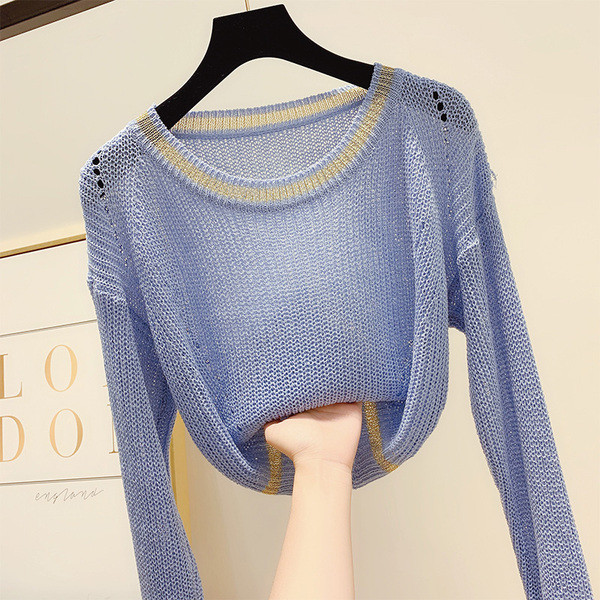 Дамски плетен пуловер с обло деколте в четири цвята