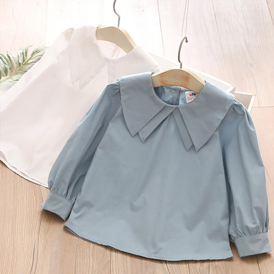 Нов модел актуална детска риза с дълъг ръкав в бял и син цвят