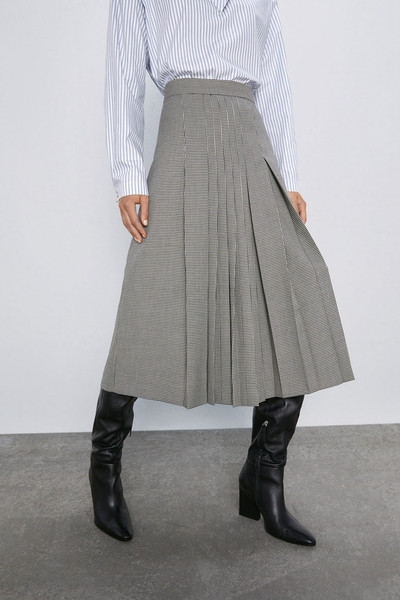 Елегантна дамска плисира пола с висока талия в сив цвят