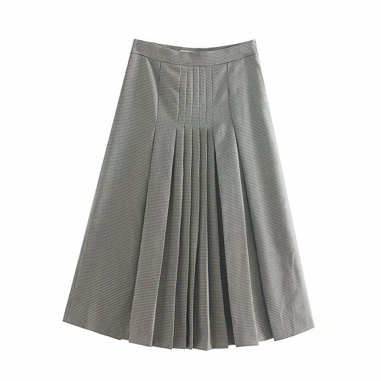 Елегантна дамска плисира пола с висока талия в сив цвят