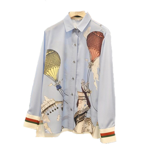 Дамска модерна риза с цветна апликация в син цвят 