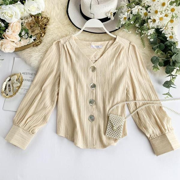 Модерна дамска риза с дълъг ръкав и копчета в четири цвята