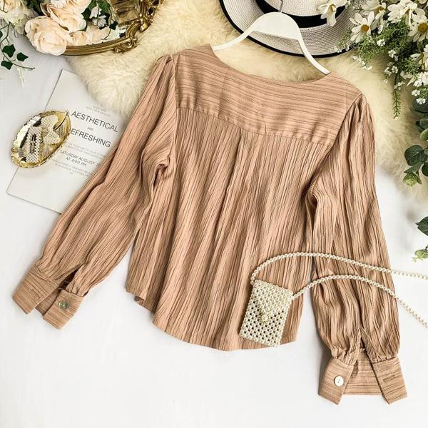 Модерна дамска риза с дълъг ръкав и копчета в четири цвята