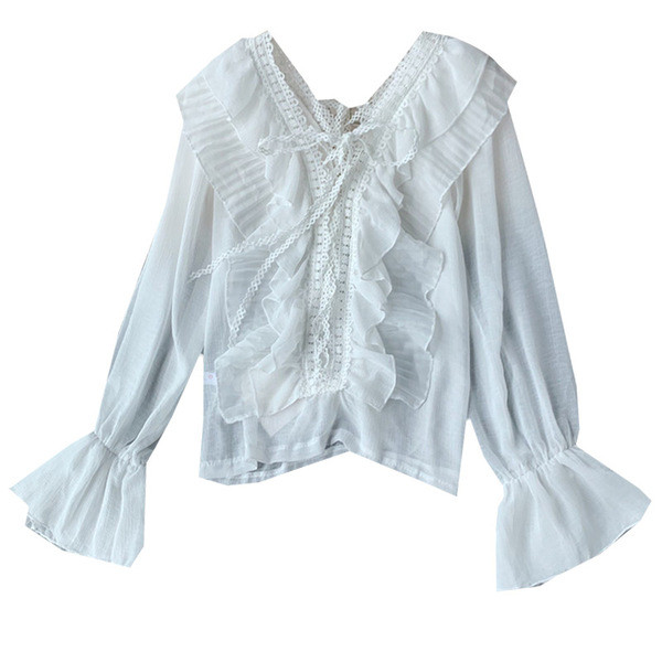 Дамска стилна риза с V-образно деколте в бял и черен цвят