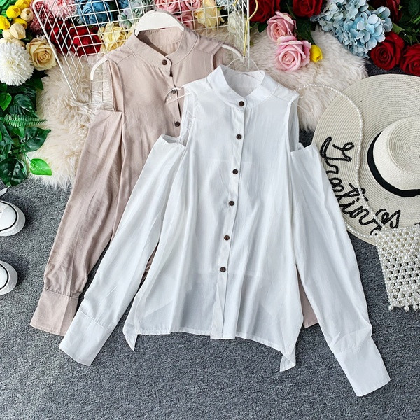 Дамска риза с О-образно деколте и отворени рамене в няколко цвята