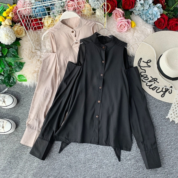 Дамска риза с О-образно деколте и отворени рамене в няколко цвята