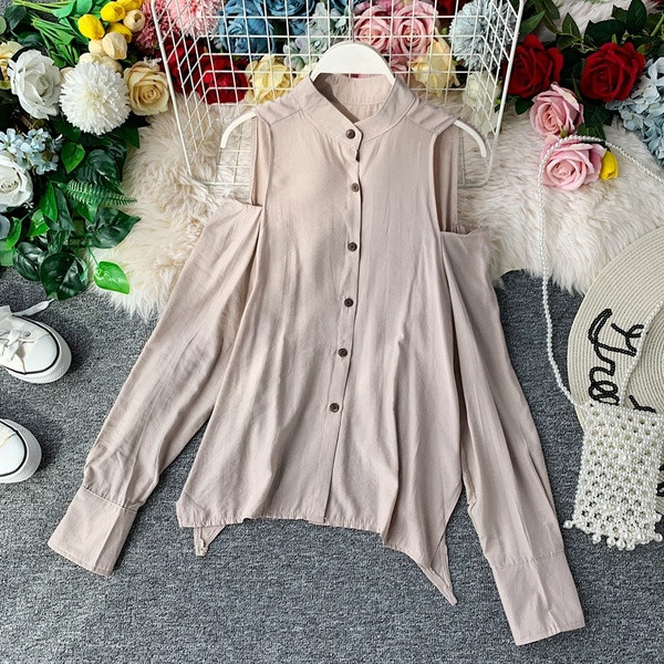 Дамска риза с О-образно деколте и отворени рамене в няколко цвята