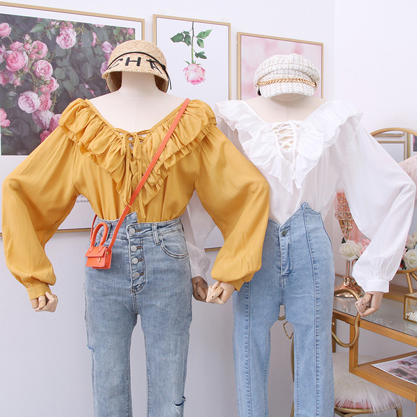 Нов модел дамска риза с V-образно деколте и широк ръкав в няколко цвята