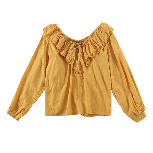 Нов модел дамска риза с V-образно деколте и широк ръкав в няколко цвята