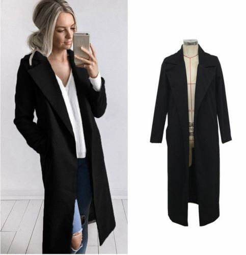 Модерно дамско дълго палто с джоб в няколко цвята 