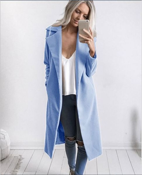 Модерно дамско дълго палто с джоб в няколко цвята 