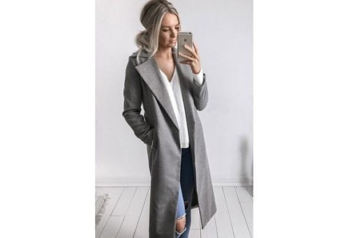 Модерно дамско дълго палто с джоб в няколко цвята 
